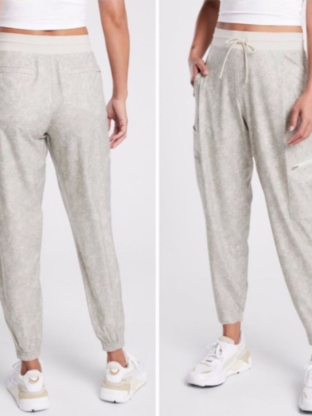 Athleta Cream and Gray Venture Printed Pant Size 10